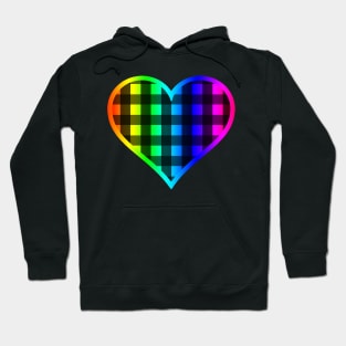 Double Rainbow and Black Buffalo Plaid Heart Hoodie